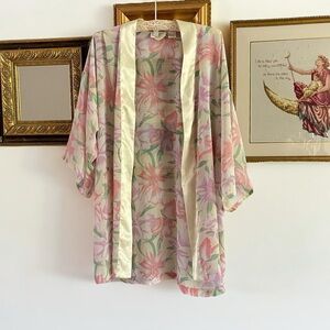 Vintage Victorias Secret Gold Label Pastel Sheer Floral Robe ONE SIZE Kimono